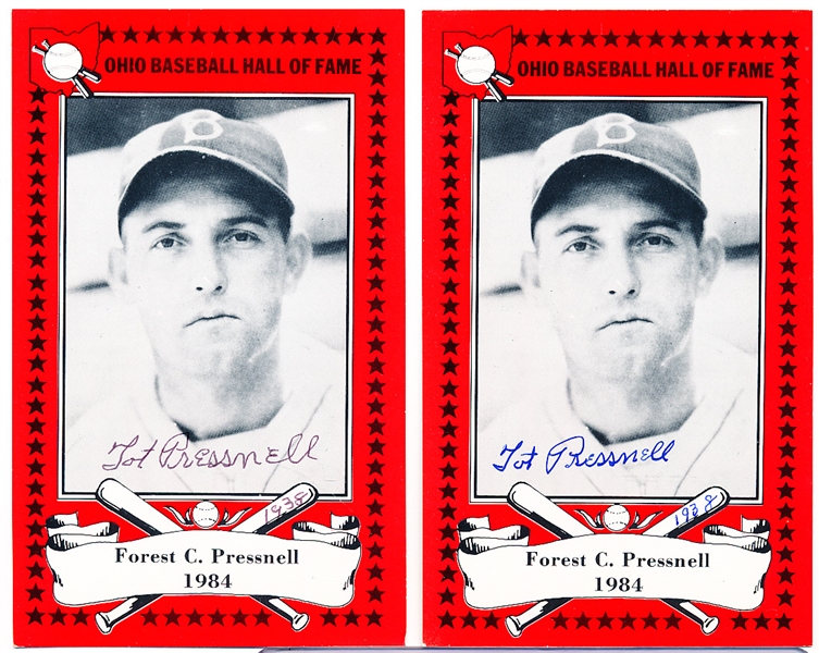 1984 Ohio Baseball HOF Bsbl. Postcards- #70 Tot Pressnell- 2 Autographed Cards
