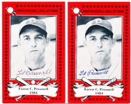 1984 Ohio Baseball HOF Bsbl. Postcards- #70 Tot Pressnell- 2 Autographed Cards