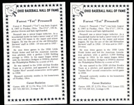 1984 Ohio Baseball HOF Bsbl. Postcards- #70 Tot Pressnell- 2 Autographed Cards