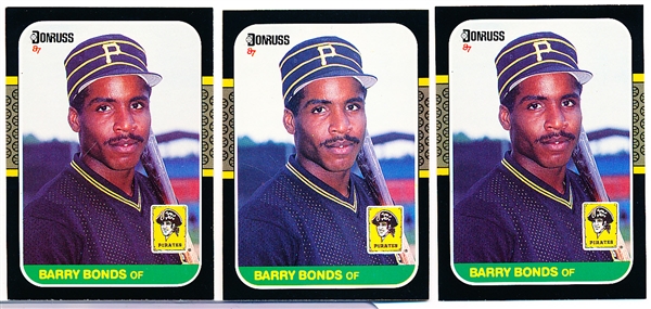 1987 Donruss Bb- #361 Barry Bonds RC, Pirates- 3 Cards