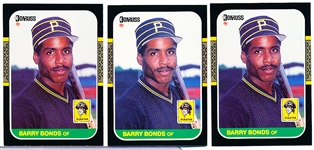 1987 Donruss Bb- #361 Barry Bonds RC, Pirates- 3 Cards