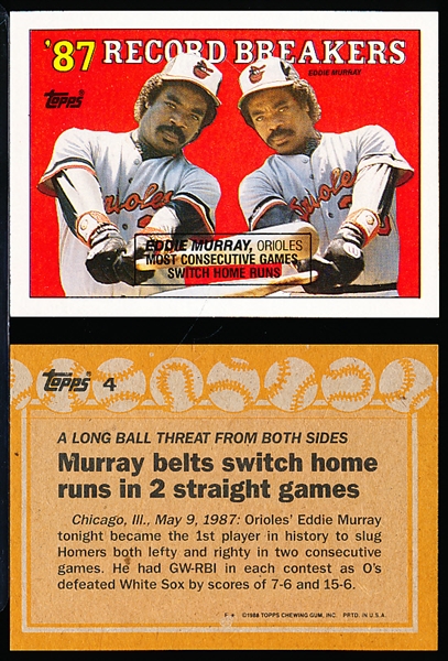 1988 Topps Bb- #4 Eddie Murray RB- Black Box on Front Version- 90 Cards