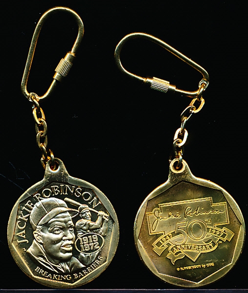 1997 CMG Jackie Robinson Gold Plated “Breaking Barriers 50th Anniversary 1947-1997” Key Chains- 5 Key Chains