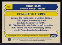 2017 Topps National Sports Collector’s Convention VIP Card- #87VIP-1 Nolan Ryan, Astros