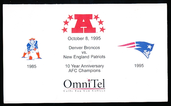 October 8, 1995 OmniTel, Inc. New England Patriots 10th Anniversary AFC Champions 3 Unit Team Picture Phone Card- 25491/70,000