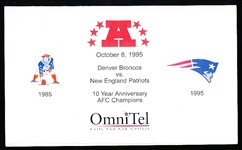 October 8, 1995 OmniTel, Inc. New England Patriots 10th Anniversary AFC Champions 3 Unit Team Picture Phone Card- 25491/70,000