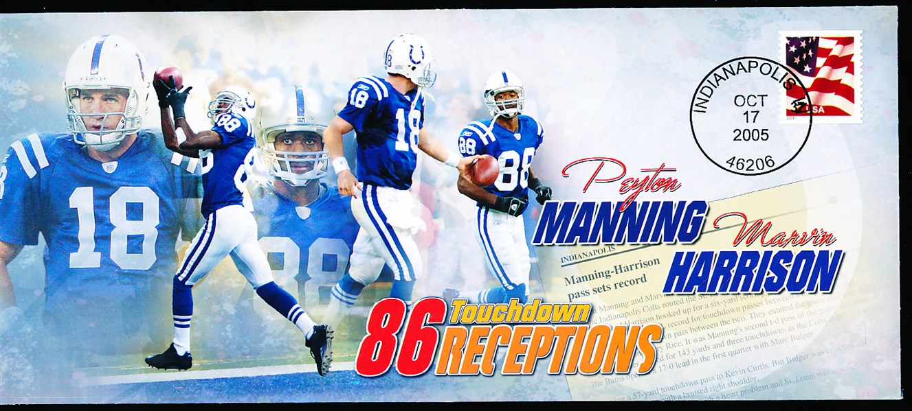 Oct. 17, 2005 Photo File Peyton Manning/ Marvin Harrison First Day Cancelled Envelope- 86 TD Receptions