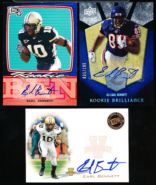 2008 Earl Bennett Certified Autographed Rookie Year Cards- 3 Diff.