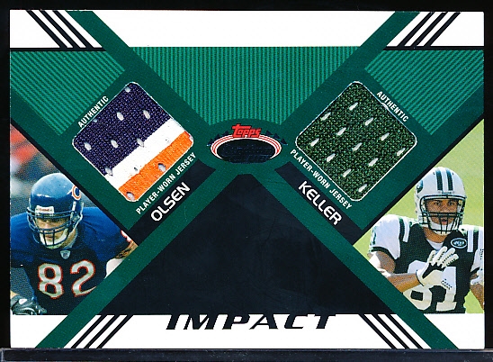 2008 Stadium Club Ftbl.- “Impact Dual Relicss”- #DR-OK Greg Olsen (Bears)/ Dustin Keller (Jets)- #25/50