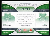 2008 Threads Ftbl.- “Rookie Collection Combo Materials”- #RCCM-3 Earl Bennett/ Matt Forte, Bears- #186/500
