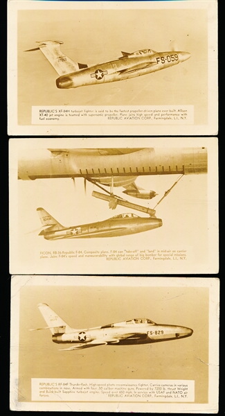 1950’s Republic Aircraft Promotional Real Photo Non-Sports Postcards of 5 Diff. USAF Aircraft