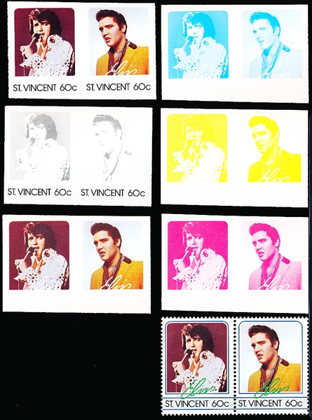 St. Vincent 60 Cent “Elvis” Progression Printers Proofs Stamp Pairs- 7 Diff. 2-Stamp Panels