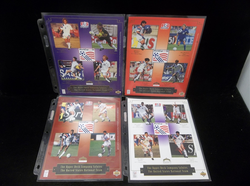 1994 Upper Deck USA World Cup Soccer Set of 4 Limited Ed. Serial Numbered Sheets