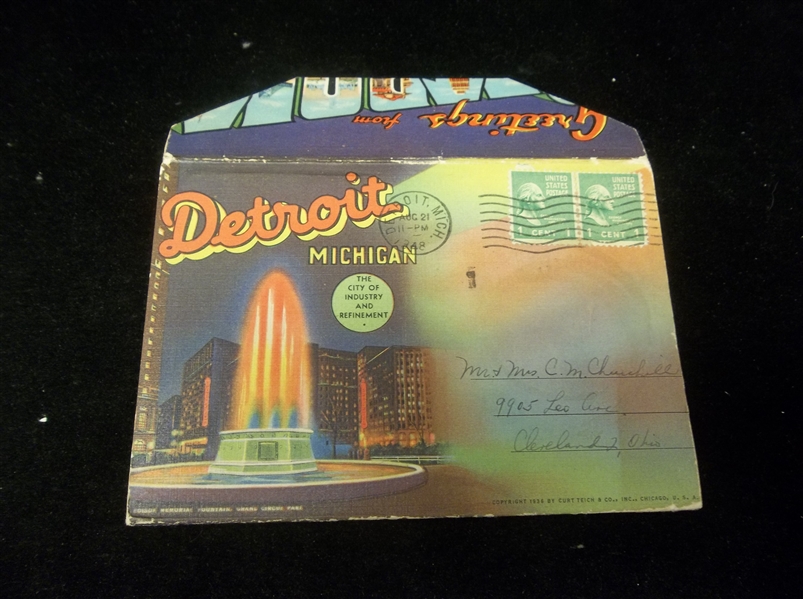 1936 United News Co. Postcard Fold-Out Picture Pack “D-4689 Greetings from Detroit Michigan” Linen Jacket