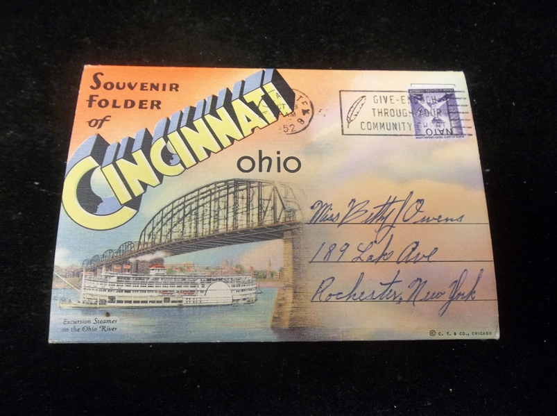 J. Louis Motz News Co. Postcard Fold-Out Picture Pack “D-3711 Douvenir Folder of Cincinnati, Ohio” Linen Jacket