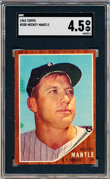 1962 Topps Baseball- #200 Mickey Mantle, Yankees- SGC 4.5 (Vg-Ex+)