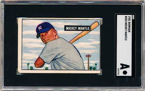 1951 Bowman Baseball- #253 Mickey Mantle, Yankees- SGC A Authentic-Rookie!