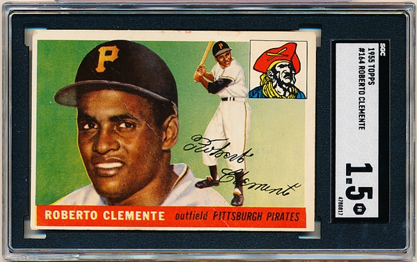 1955 Topps Baseball- #164 Roberto Clemente, Pirates- Rookie!- SGC Fair (1.5)
