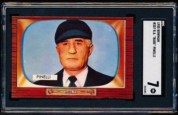 1955 Bowman Baseball- #307 Babe Pinelli, Umpire- SGC 7 (NM)- Hi# 