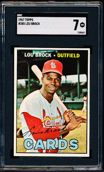 1967 Topps Baseball- #285 Lou Brock, Cards- SGC 7 (NM)