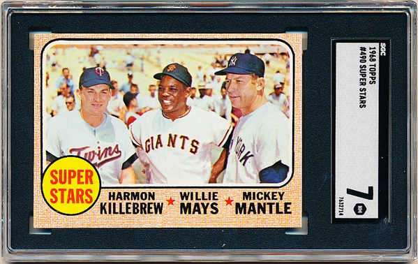 1968 Topps Baseball- #490 SuperStars (Killebrew/ Mays/ Mantle)- SGC 7 (NM)