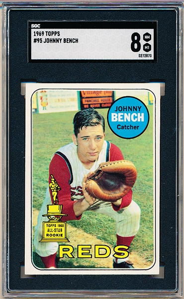 1969 Topps Baseball- #95 Johnny Bench, Reds- SGC 8 (Nm-Mt 8)