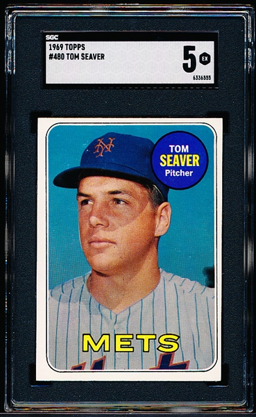 1969 Topps Baseball- #480 Tom Seaver, Mets- SGC 5 (Ex)
