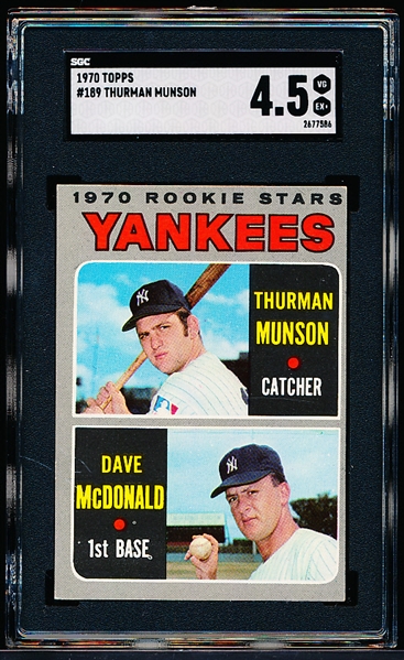 1970 Topps Baseball- #189 Thurman Munson RC – SGC 4.5(Vg-Ex+)