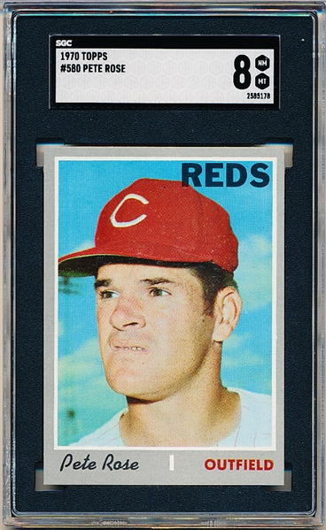 1970 Topps Baseball- #580 Pete Rose, Reds- SGC 8 (Nm-Mt)