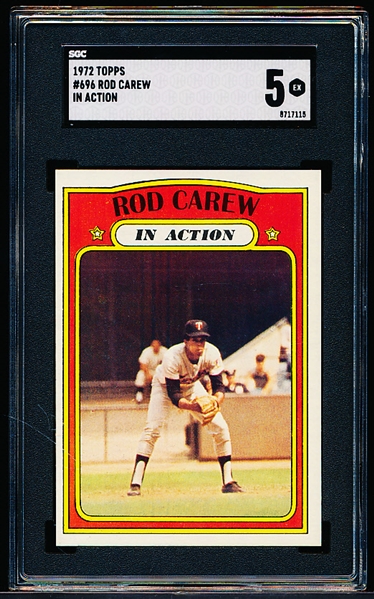 1972 Topps Baseball- #696 Rod Carew IA – SGC 5 (Ex)-Hi#