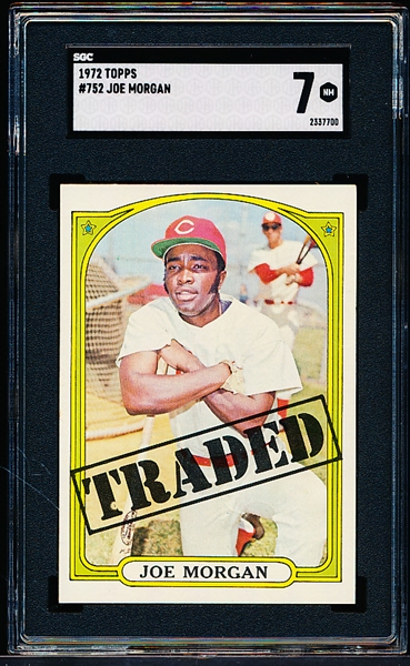 1972 Topps Baseball- #752 Joe Morgan Traded, Reds- Hi#- SGC 7 (NM)