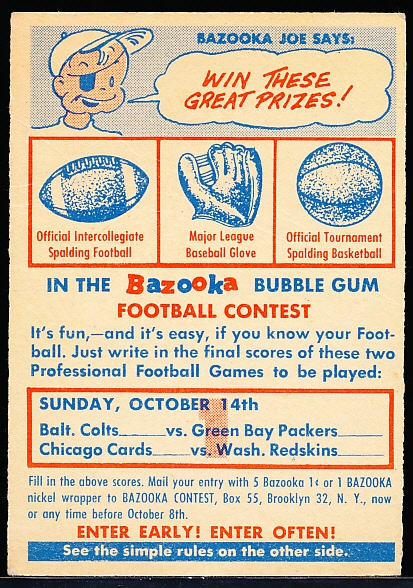 1956 Topps Fb- Contest Card #1 