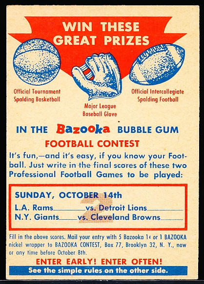 1956 Topps Fb- Contest Card #2
