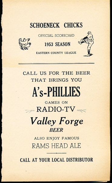 1953 Schoeneck Chicks Bsbl. Program