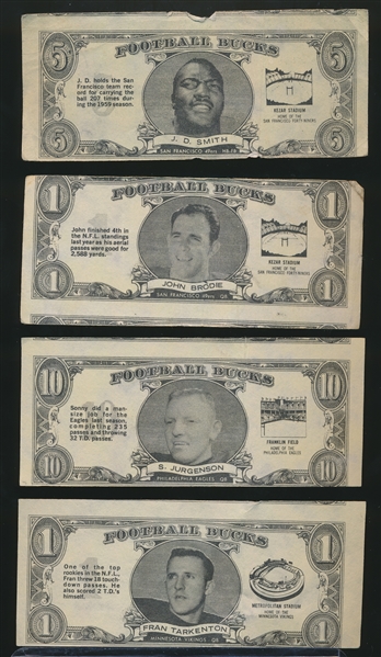 1962 Topps Ftbl. “Football Bucks”- 11 Asst.