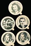 1942 Dixie Cup 2-1/4” Diameter “Movie Stars” (F5-8) Ice Cream Lids- 5 Diff. Hoodsie Ice Cream Variety
