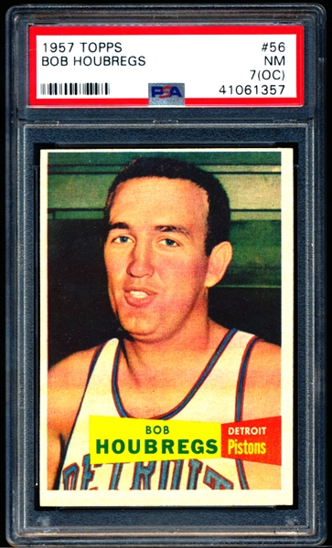 1957-58 Topps Basketball- #56 Bob Houbregs, Detroit Pistons- PSA NM 7 (OC)