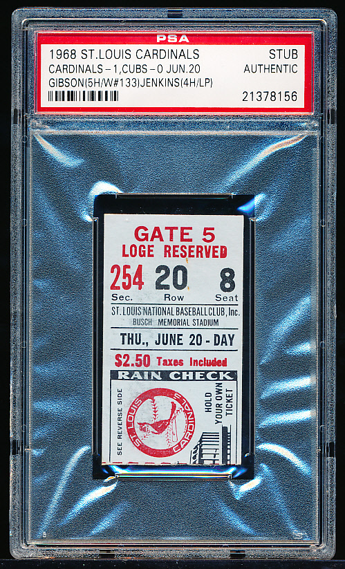 Lot Detail - June 20, 1968- Chicago Cubs @ St. Louis Cardinals- Ticket Stub- PSA Authentic