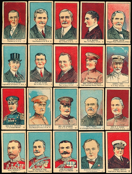 1920’s “World War I Leaders” (W545) Complete Individual Strip Card Complete Set of 80- Numbered Card Set