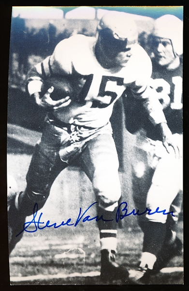 Autographed Steve Van Buren, Eagles NFL RGA ’90 Pro FB HOF Postcard Size B/W Photo