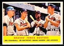 1958 Topps Bb- #351 Braves Fence Busters- Crandall/ Mathews/ Aaron/ Adcock