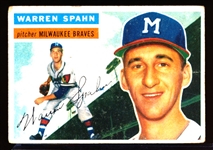 1956 Topps Bb- #10 Warren Spahn, Braves- gray back.