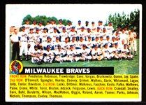 1956 Topps Baseball- #95 Milwaukee Braves Team- Gray Back- Name Left Variation