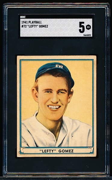 1941 Playball Baseball- #72 Lefty Gomez, Yankees- SGC 5 (Ex)- Hi#