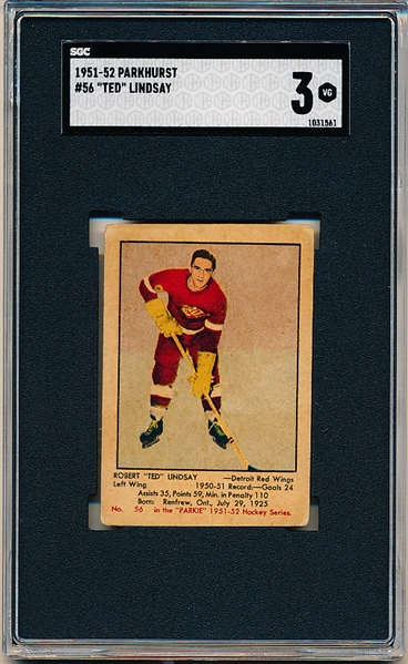 1951-52 Parkhurst Hockey- #56 Ted Lindsay, Red Wings-Rookie! SGC 3 (Vg)