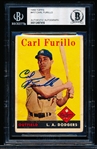 Autographed 1958 Topps Bsbl. #417 Carl Furillo, Dodgers- Beckett Certified/ Slabbed