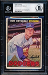 Autographed 1967 Topps Bsbl. #55 Don Drysdale, Dodgers- Beckett Certified/ Slabbed