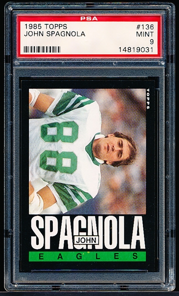 1985 Topps Football- #136 John Spagnola, Eagles- PSA Mint 9