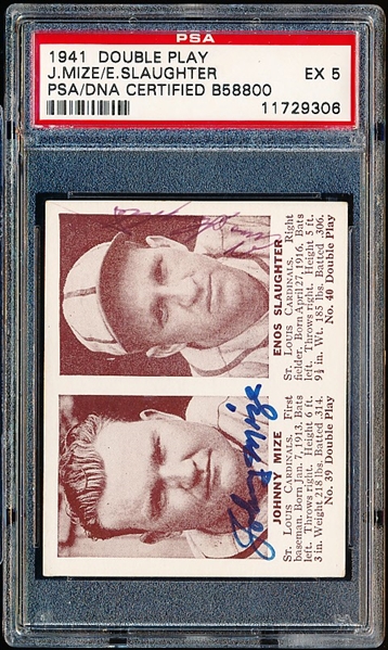 1941 Double Play Baseball Autographed Card- #39 Johnny Mize/ #40 Enos Slaughter- Signed by Both!- PSA DNA Certified & Slabbed