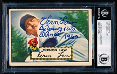 1952 Topps Baseball Autographed with Inscription!- #81 Vern Law, Pirates - Beckett Authenticated & Encapsulated